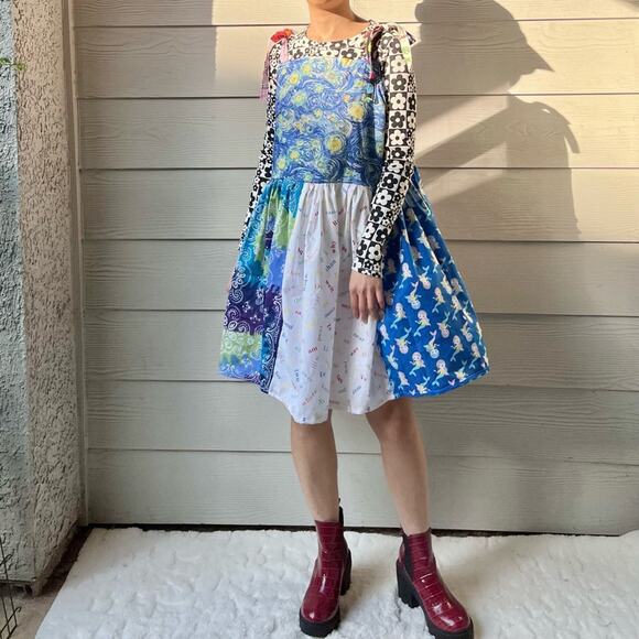 Arcade Dress | Vincent van Gogh Starry Night | Handmade Quilted Dress SKU 05115 - Picture 2 of 16